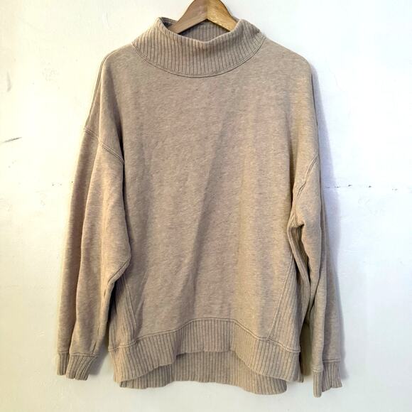 Aerie Mock Neck Pullover Sweater Shirt Oatmeal Women's Size Medium Split Neck - Picture 1 of 7